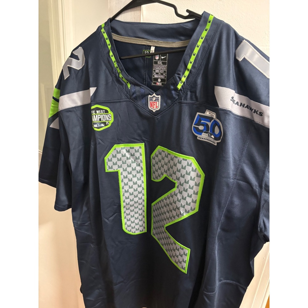 Nike Seattle Seahawks 12 Fan Jersey Navy Blue 5XL NFL Dri-FIT Football Shirt